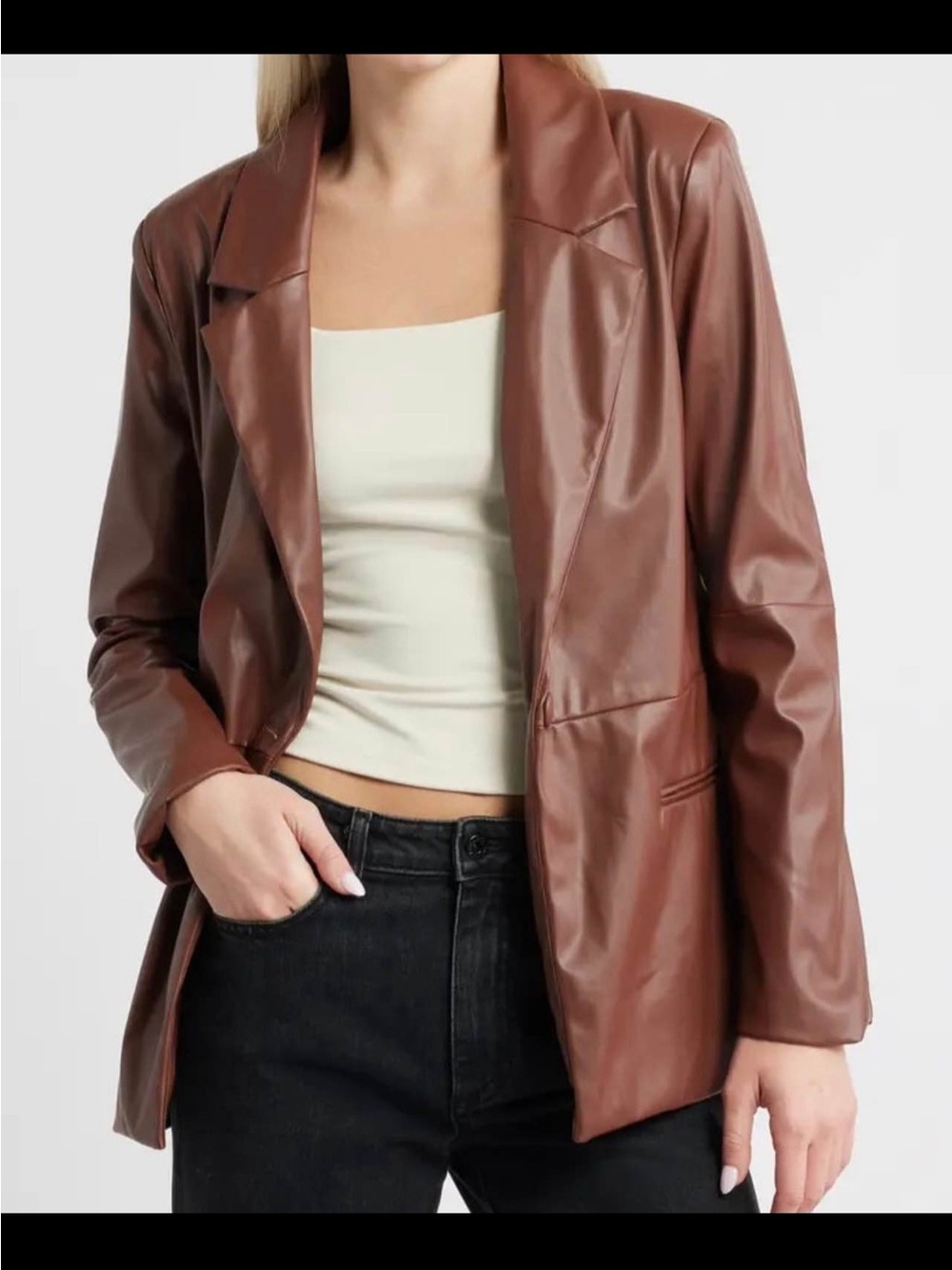 Princess Polly Brown Faux Leather Blazer